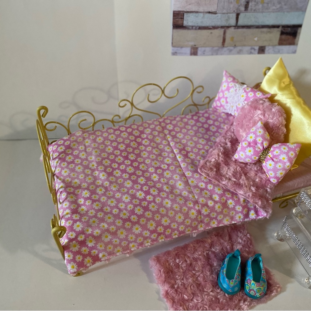 5 piece reversible minky doll bedding set